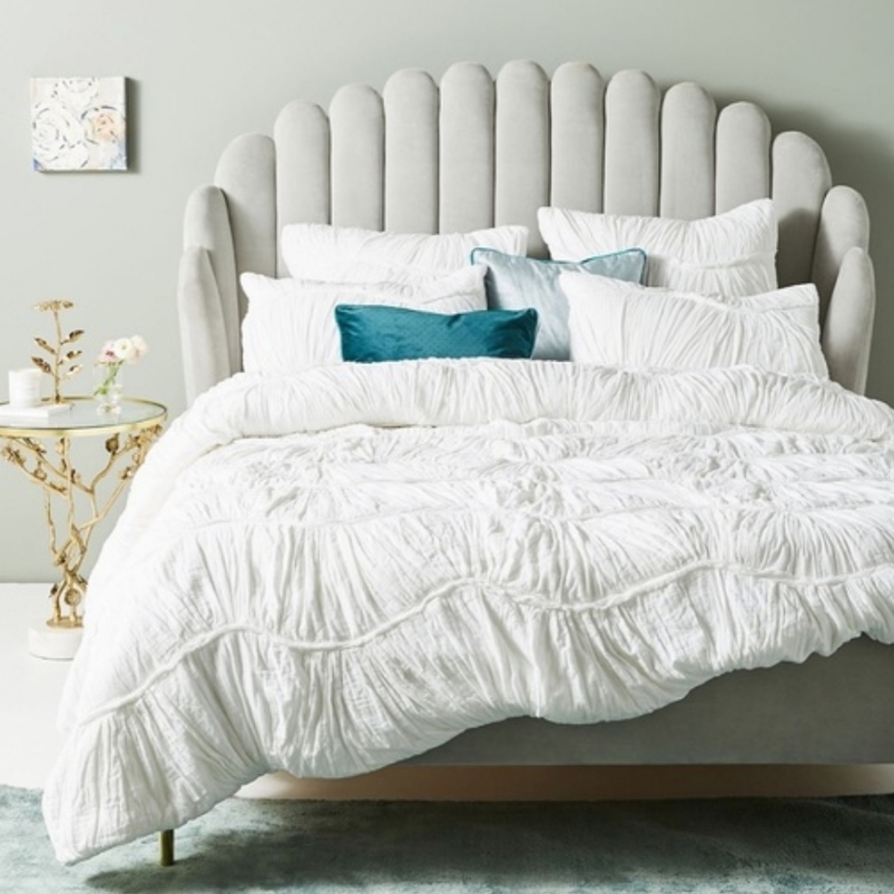 Anthropologie Ruched Wave Quilt - King - white